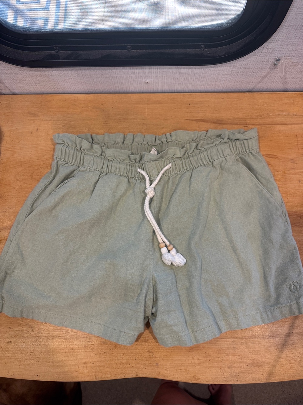 Hang Ten Linen blend High-Waist Sage Drawstring Shorts